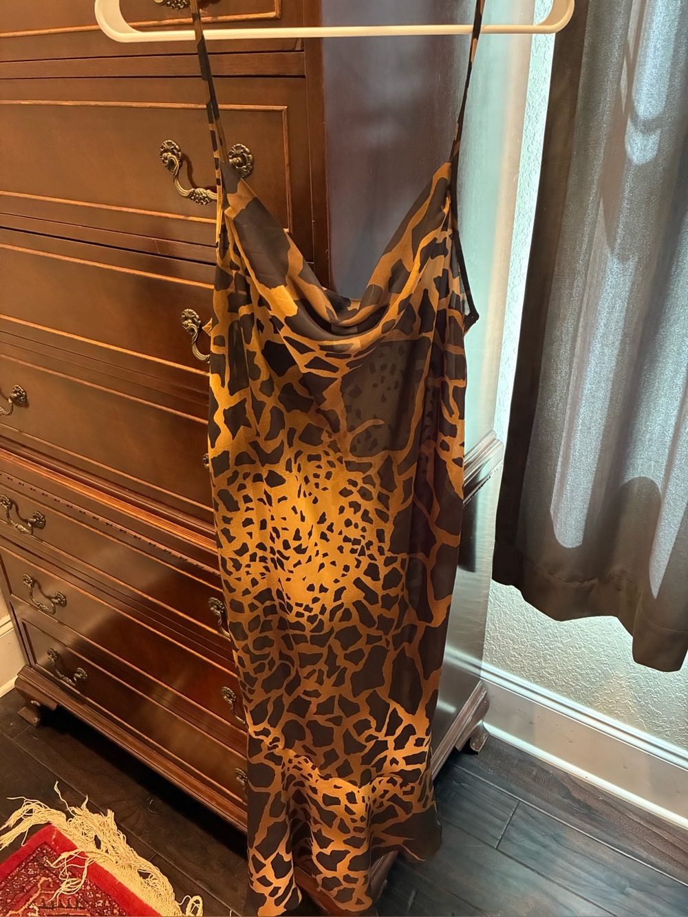 Animal Print Satin Slip Dress in Brown and Black